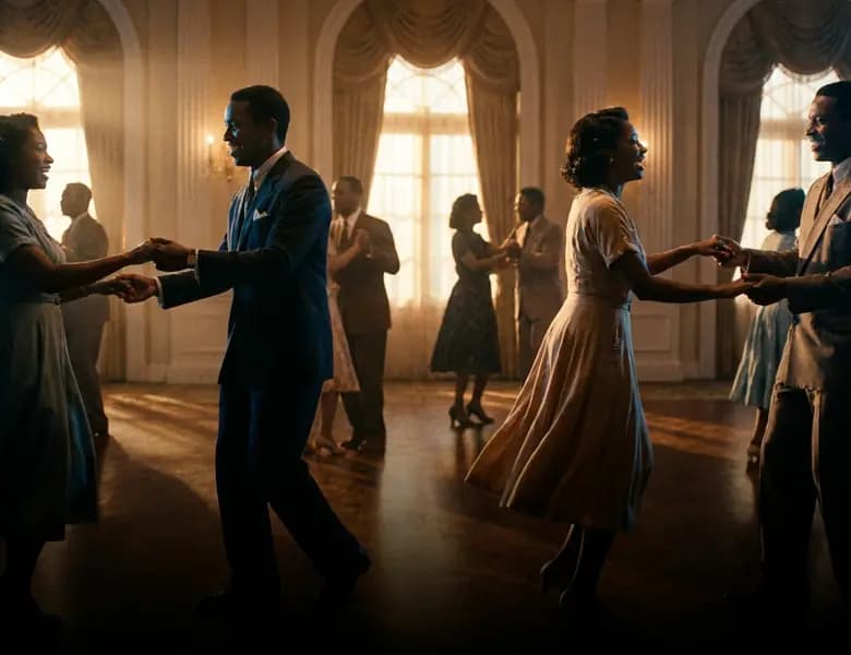 Couples Chicago Steppin' at a community ballroom