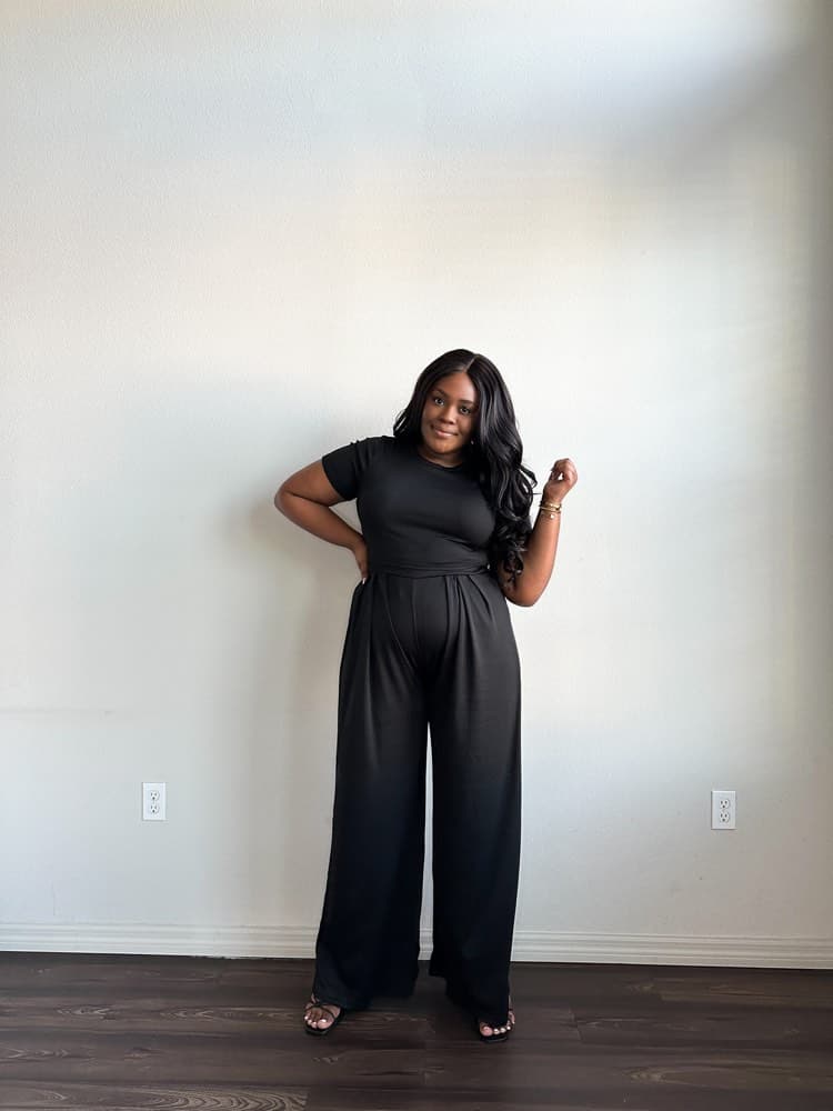 Keep it Classy Crop Top Wide Leg Pant Set (Black)